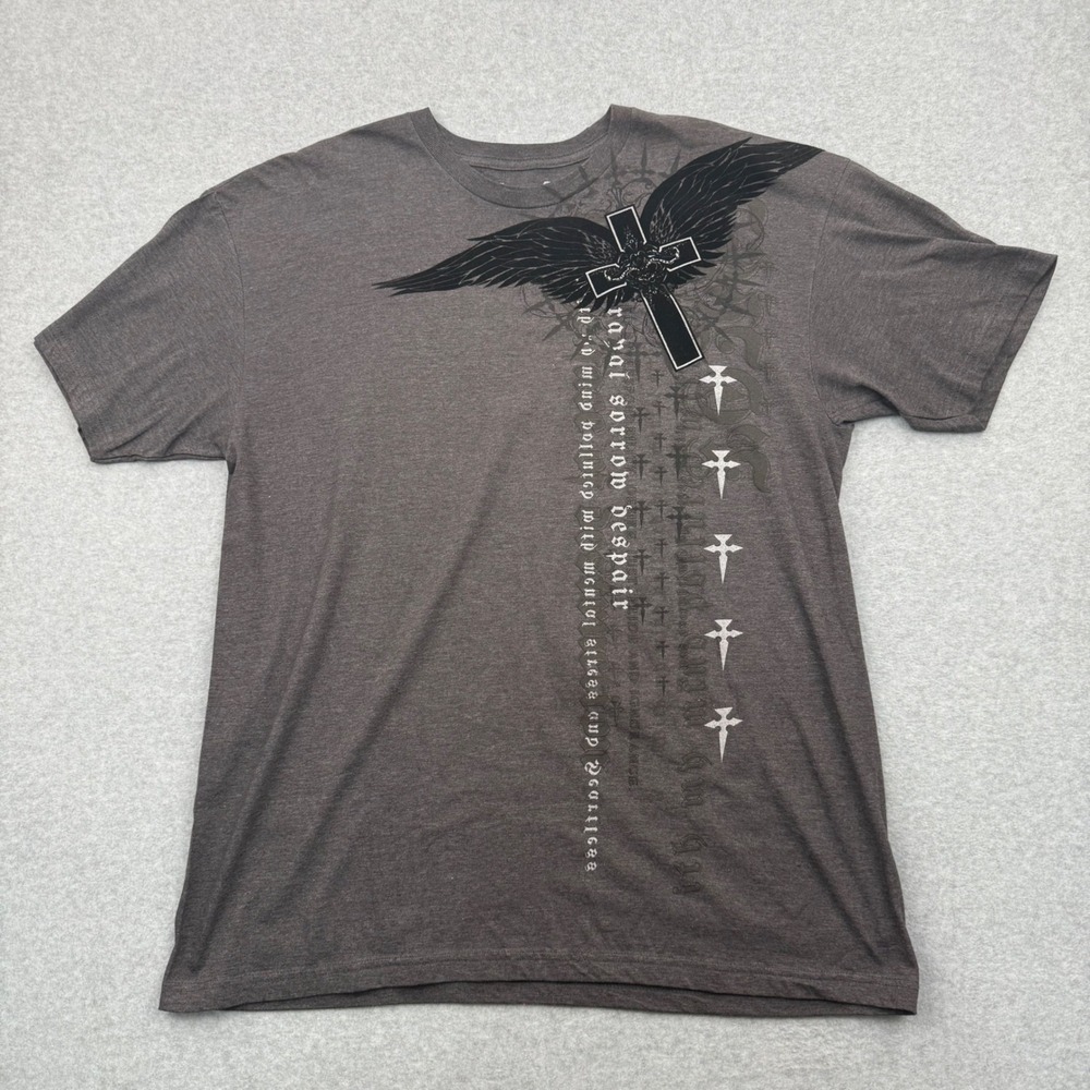 Carbon Black T-Shirt Mens XL Gothcore Grunge Winged Cross Dark Ruin Graphic Tee